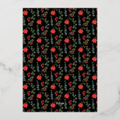 Festive Poinsettias Pine and Holly Kerstparty Folie Uitnodiging (Achterkant)