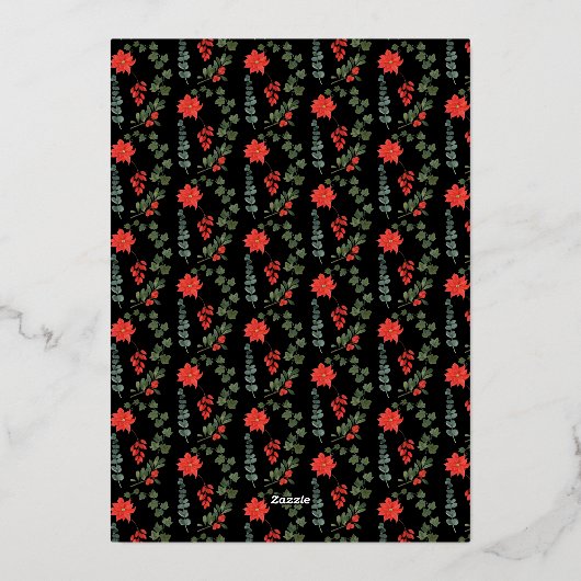 Festive Poinsettias Pine and Holly Kerstparty Folie Uitnodiging (Achterkant)