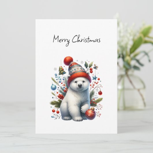 Festive Polar Cub Feestdagenkaart (Staand voorkant)