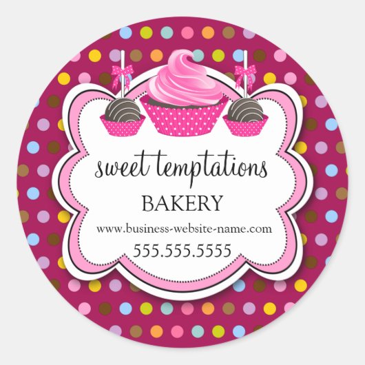 Festive Polka Dots Cupcake Cake Poppen Bakkerijslu Ronde Sticker (Voorkant)