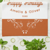 Festive Prettige feestdagen Foliage Oranje Couple  Theedoek (Gevouwen)