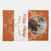 Festive Prettige feestdagen Foliage Oranje Couple  Theedoek (Horizontaal)