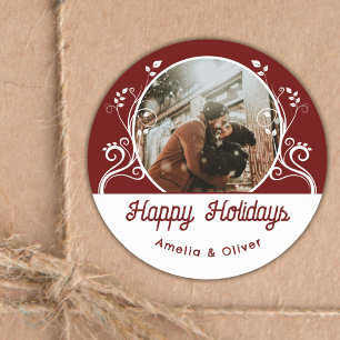 Festive Prettige feestdagen Foliage Red Couple Fot Ronde Sticker