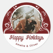 Festive Prettige feestdagen Foliage Red Couple Fot Ronde Sticker (Voorkant)