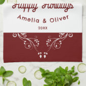 Festive Prettige feestdagen Foliage Red Couple Fot Theedoek (Gevouwen)