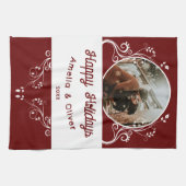 Festive Prettige feestdagen Foliage Red Couple Fot Theedoek (Horizontaal)