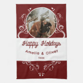 Festive Prettige feestdagen Foliage Red Couple Fot Theedoek (Verticaal)