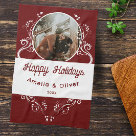 Festive Prettige feestdagen Foliage Red Couple Fot Theedoek