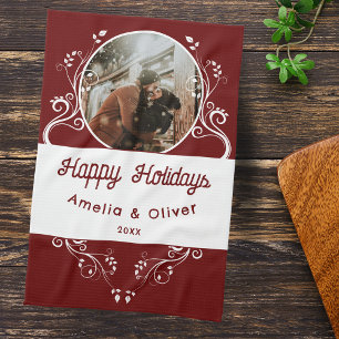 Festive Prettige feestdagen Foliage Red Couple Fot Theedoek