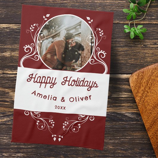 Festive Prettige feestdagen Foliage Red Couple Fot Theedoek