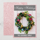 Festive Prettige feestdagen Wreated Roos Gold Glit Feestdagenkaart (Voorkant / Achterkant)