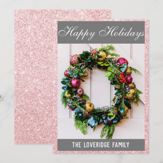 Festive Prettige feestdagen Wreated Roos Gold Glit Feestdagenkaart (Voorkant / Achterkant)