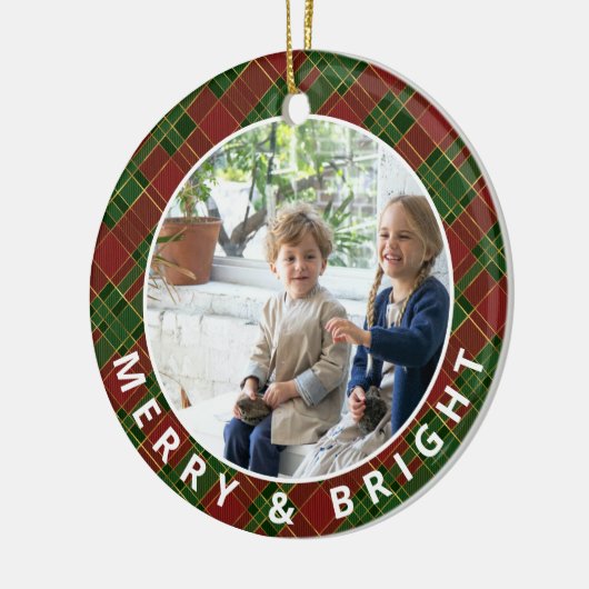 Festive Pset Merry & Bright Photo Keepomwille Keramisch Ornament (Links)