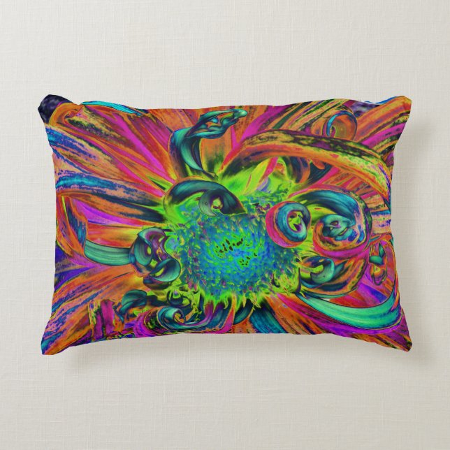 Festive Psychedelic Colorful Dahlia Flower Petals Accent Kussen (Voorkant)