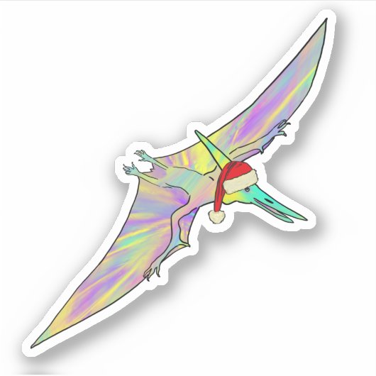 Festive Pterodactyl kleurrijke kerstdinosaurus Sticker (Voorkant)