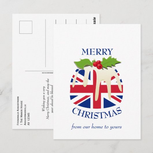 Festive Pudding BRITISH UNION JACK Kerstmis Briefkaart (Voorkant / Achterkant)