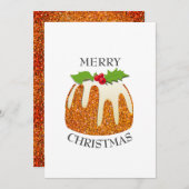 Festive Pudding with Oranje GLITTER Kerstmis Feestdagenkaart (Voorkant / Achterkant)