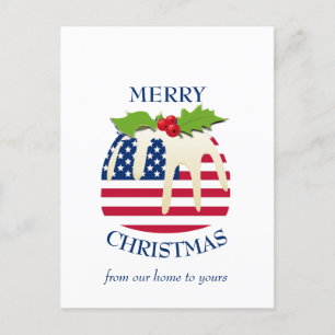 Festive Pudding with Patriotic USA FLAG Kerstmis  Briefkaart