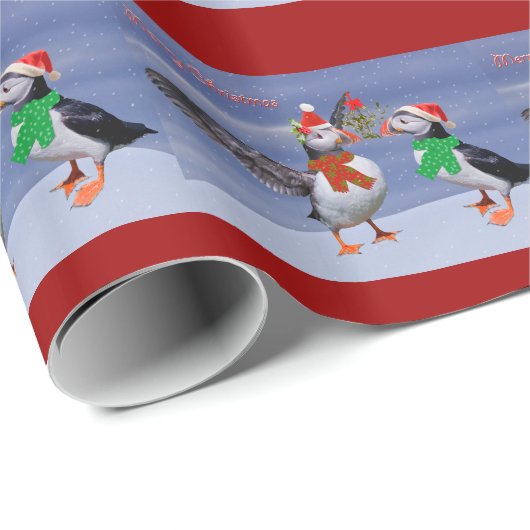 Festive Puffins Wrapping Paper - Kerstmis Cadeaupapier (Rol Hoek)