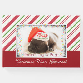 Festive Pug in Red Santa Hat met kerstverlichting Gastenboek