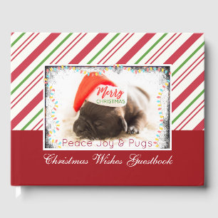 Festive Pug in Red Santa Hat met kerstverlichting Gastenboek