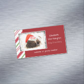 Festive Pug in Red Santa Hat met kerstverlichting Visitekaartje Magneet (Voorbeeld)