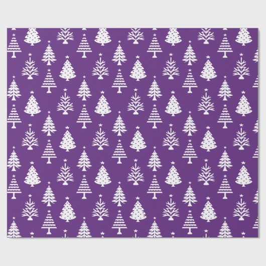 Festive Purple and White Christmas Tree Pattern Cadeaupapier (Vlak)