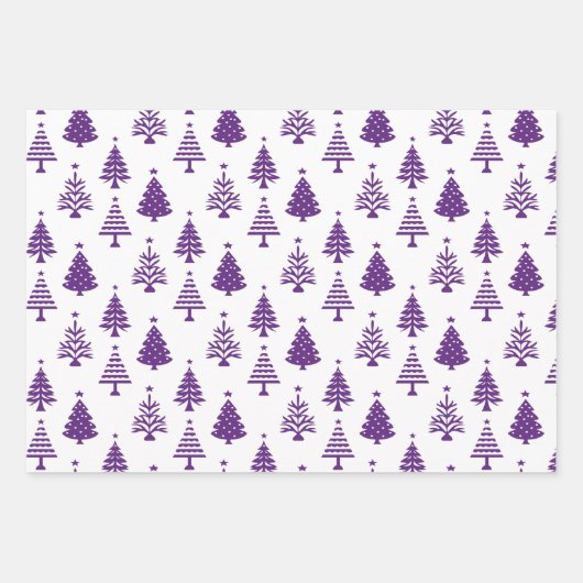 Festive Purple and White Christmas Tree Pattern Inpakpapier Vel (Voorkant 2)
