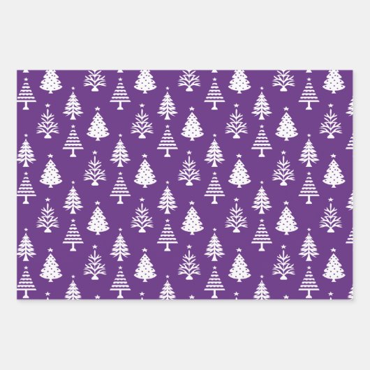 Festive Purple and White Christmas Tree Pattern Inpakpapier Vel (Voorkant)