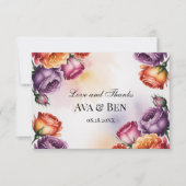 Festive Purple Orange and Red Roses Wedding Bedankkaart (Voorkant)