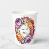 Festive Purple Orange and Red Roses Wedding Papieren Bekers (Achterkant)