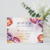 Festive Purple Orange and Red Roses Wedding RSVP Kaartje (Staand voorkant)