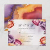 Festive Purple Orange and Red Roses Wedding RSVP Kaartje (Voorkant / Achterkant)