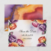 Festive Purple Orange and Red Roses Wedding Save The Date (Voorkant / Achterkant)