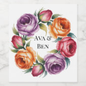 Festive Purple Orange and Red Roses Wedding Wijn Etiket (Enkel label)
