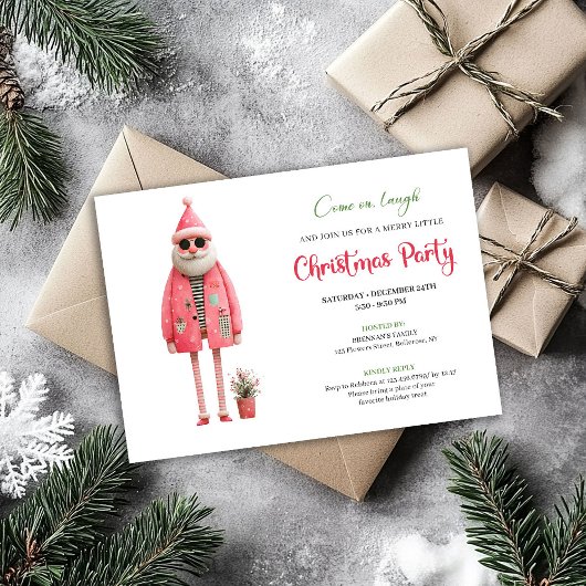 Festive Quirky Santa Printable Christmas Invites Kaart