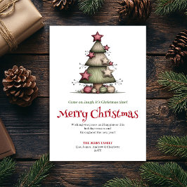 Festive quirky tree greeting card printable feestdagenkaart