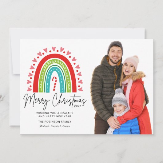 Festive Rainbow Candy Cane Foto met prettige kerst (Voorkant)