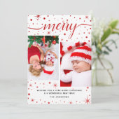 Festive Red 2-foto van Merry kersttypografie Feestdagenkaart (Staand voorkant)