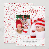 Festive Red 2-foto van Merry kersttypografie Feestdagenkaart (Voorkant / Achterkant)
