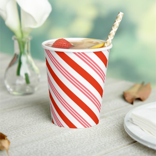 Festive Red aardbery Candy Cane Stripe Kerstmis Papieren Bekers (Insitu)