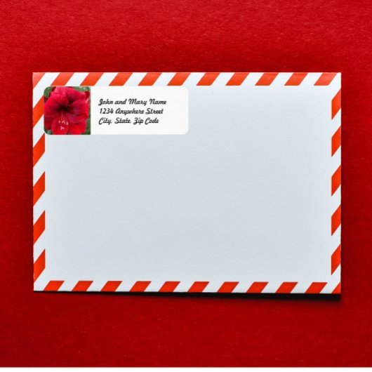 Festive Red Amaryllis Floral Return Address Etiket