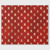 Festive Red and Gold Foil Winter Gingerbrood Man Cadeaupapier (Vlak)