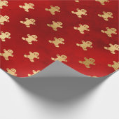 Festive Red and Gold Foil Winter Gingerbrood Man Cadeaupapier (Hoek)
