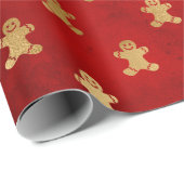 Festive Red and Gold Foil Winter Gingerbrood Man Cadeaupapier (Rol Hoek)