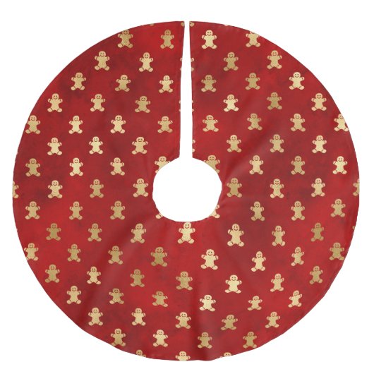 Festive Red and Gold Foil Winter Gingerbrood Man Kerstboom Rok (Voorkant)