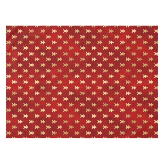 Festive Red and Gold Foil Winter Gingerbrood Man Tafelkleed (Voorkant (Horizontaal))