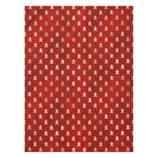 Festive Red and Gold Foil Winter Gingerbrood Man Tafelkleed (Voorkant)