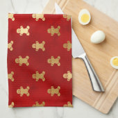Festive Red and Gold Foil Winter Gingerbrood Man Theedoek (Quarter Fold)