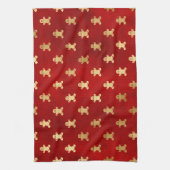 Festive Red and Gold Foil Winter Gingerbrood Man Theedoek (Verticaal)